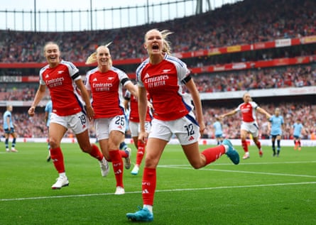 Frida Maanum celebrates after scoring against Manchester City this season