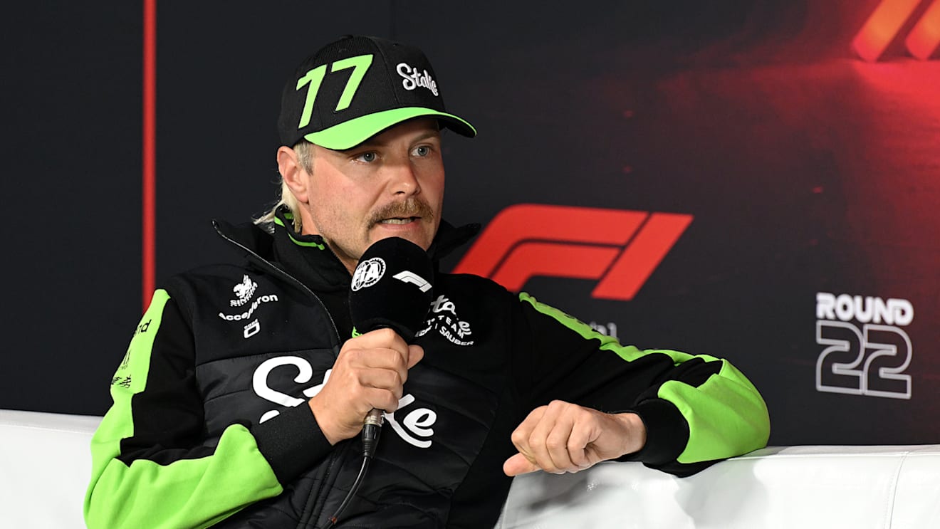 LAS VEGAS, NEVADA - NOVEMBER 20: Valtteri Bottas of Finland and Stake F1 Team Kick Sauber attends the Drivers Press Conference during previews ahead of the F1 Grand Prix of Las Vegas at Las Vegas Strip Circuit on November 20, 2024 in Las Vegas, Nevada. (Photo by Mark Sutton - Formula 1/Formula 1 via Getty Images)