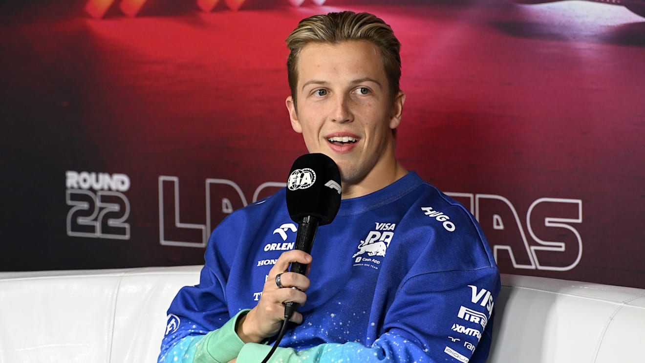 LAS VEGAS, NEVADA - NOVEMBER 20: Liam Lawson of New Zealand and Visa Cash App RB attends the Drivers Press Conference during previews ahead of the F1 Grand Prix of Las Vegas at Las Vegas Strip Circuit on November 20, 2024 in Las Vegas, Nevada. (Photo by Mark Sutton - Formula 1/Formula 1 via Getty Images)