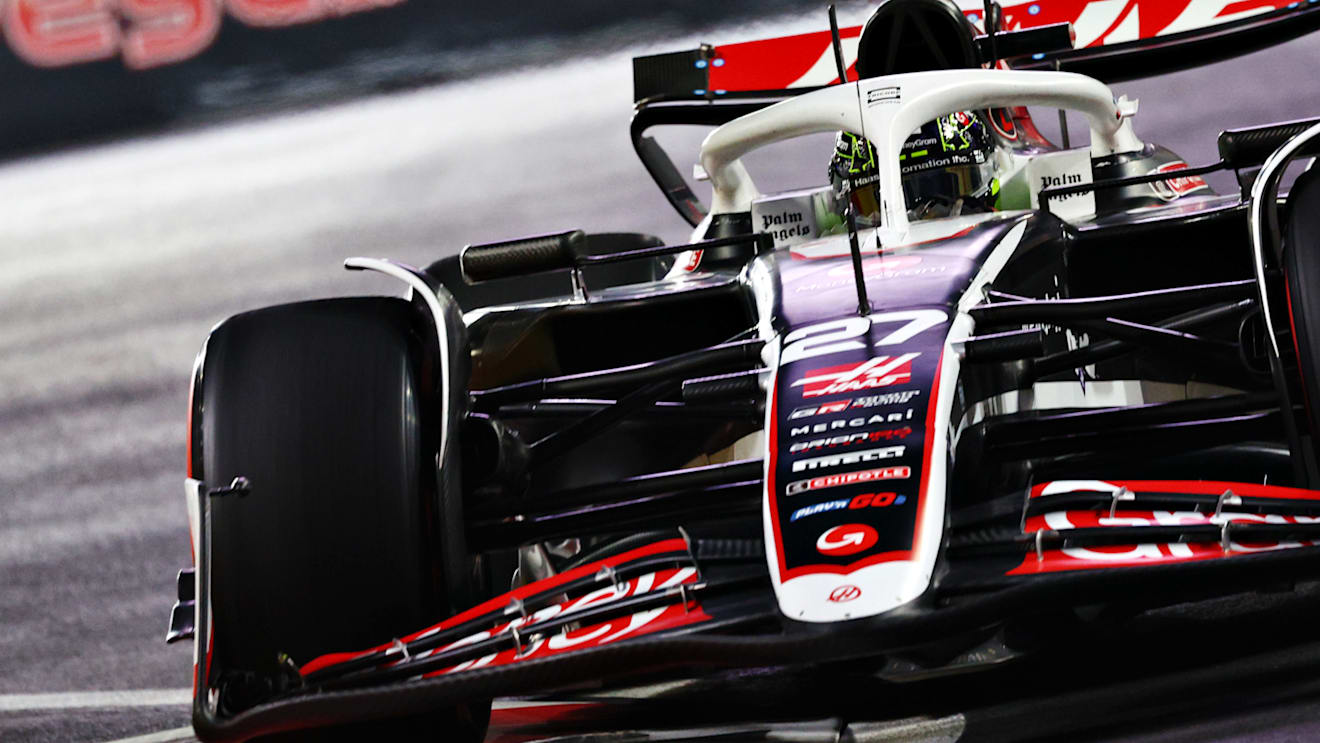 LAS VEGAS, NEVADA - NOVEMBER 22: Nico Hulkenberg of Germany driving the (27) Haas F1 VF-24 Ferrari on track during final practice ahead of the F1 Grand Prix of Las Vegas at Las Vegas Strip Circuit on November 22, 2024 in Las Vegas, Nevada. (Photo by Clive Rose - Formula 1/Formula 1 via Getty Images)