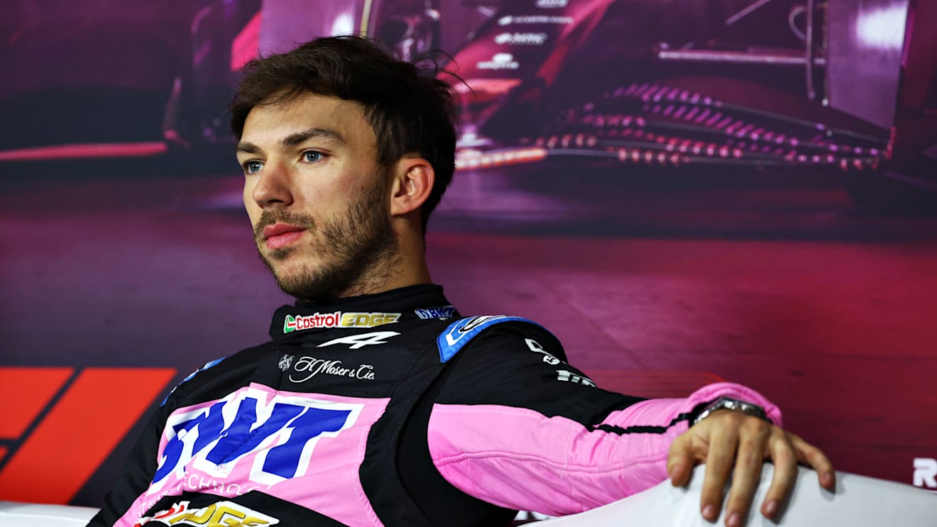 LAS VEGAS, NEVADA - NOVEMBER 22: Third placed qualifier Pierre Gasly of France and Alpine F1 attends the press conference after qualifying ahead of the F1 Grand Prix of Las Vegas at Las Vegas Strip Circuit on November 22, 2024 in Las Vegas, Nevada. (Photo by Clive Rose/Getty Images)