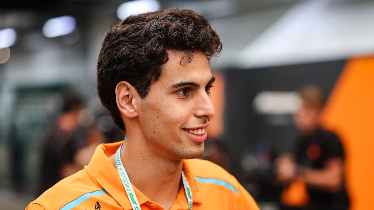 SAO PAULO, BRAZIL - OCTOBER 31: Gabriel Bortoleto of Brazil and McLaren walks in the paddock during