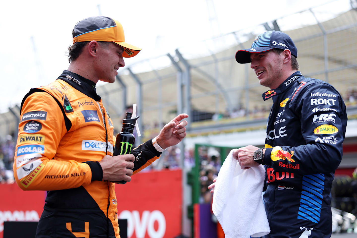 SAO PAULO, BRAZIL - NOVEMBER 02: Sprint winner Lando Norris of Great Britain and McLaren and Third