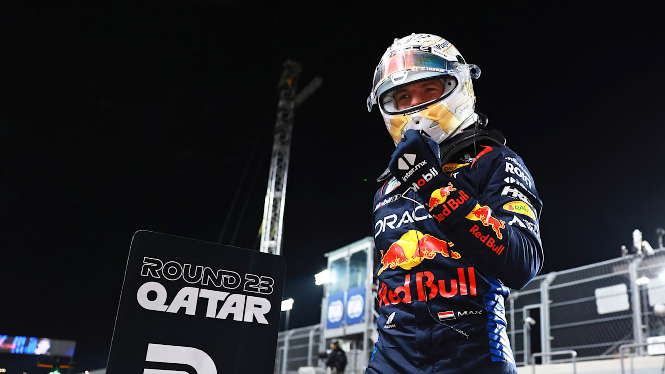 LUSAIL CITY, QATAR - NOVEMBER 30: Pole position qualifier Max Verstappen of the Netherlands and Oracle Red Bull Racing celebrates in parc ferme during qualifying ahead of the F1 Grand Prix of Qatar at Lusail International Circuit on November 30, 2024 in Lusail City, Qatar. (Photo by Bryn Lennon - Formula 1/Formula 1 via Getty Images)