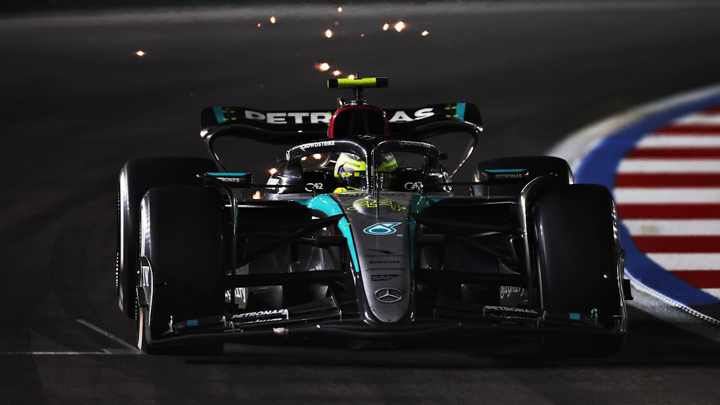 LAS VEGAS, NEVADA - NOVEMBER 23: Lewis Hamilton of Great Britain driving the (44) Mercedes AMG