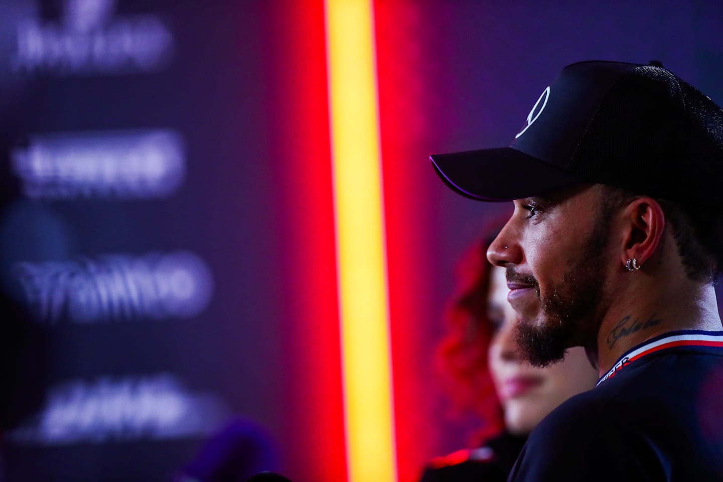 LUSAIL CITY, QATAR - NOVEMBER 30: Lewis Hamilton of Mercedes and Great Britain talks to the press during the Sprint ahead of the F1 Grand Prix of Qatar at Lusail International Circuit on November 30, 2024 in Qatar. (Photo by Peter Fox/Getty Images)