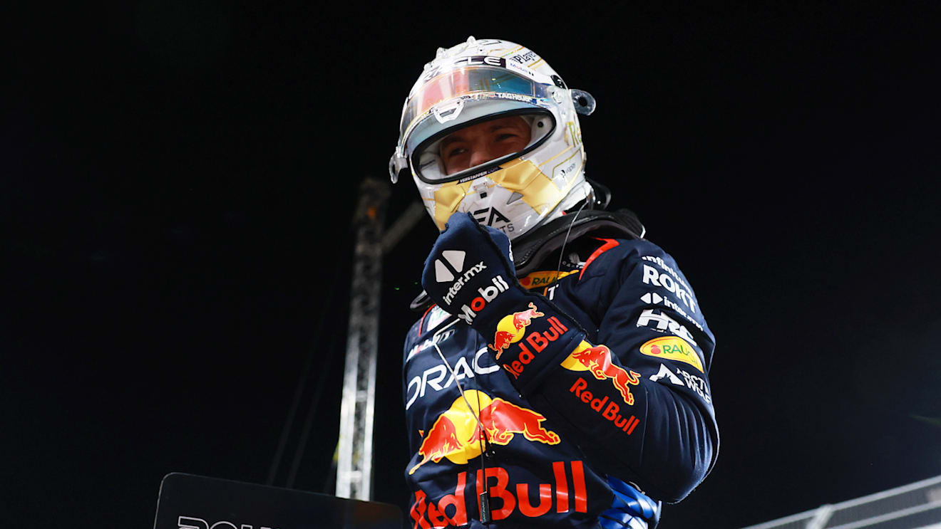 LUSAIL CITY, QATAR - NOVEMBER 30: Pole position qualifier Max Verstappen of the Netherlands and Oracle Red Bull Racing celebrates in parc ferme during qualifying ahead of the F1 Grand Prix of Qatar at Lusail International Circuit on November 30, 2024 in Lusail City, Qatar. (Photo by Bryn Lennon - Formula 1/Formula 1 via Getty Images)