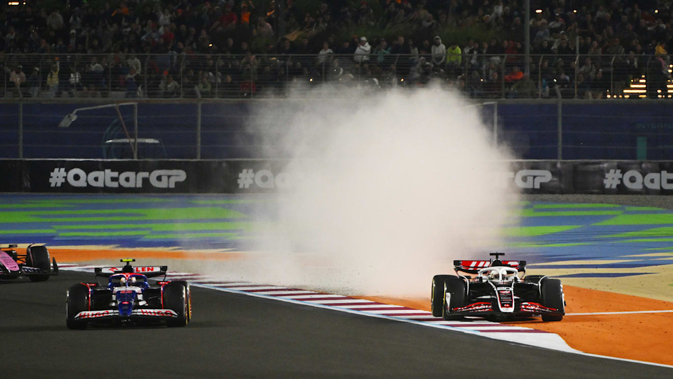 LUSAIL CITY, QATAR - DECEMBER 01: Kevin Magnussen of Denmark driving the (20) Haas F1 VF-24 Ferrari runs wide during the F1 Grand Prix of Qatar at Lusail International Circuit on December 01, 2024 in Lusail City, Qatar. (Photo by Mark Sutton - Formula 1/Formula 1 via Getty Images)