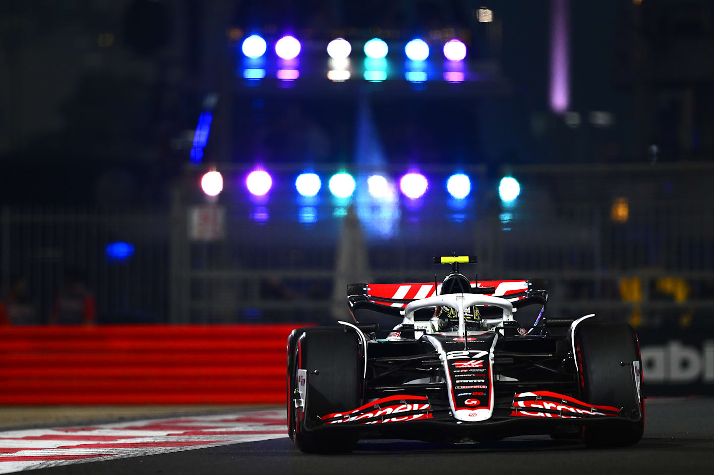 Nico Hulkenberg of Germany driving the (27) Haas F1 VF-24 Ferrari on track during practice ahead of the F1 Grand Prix of Abu Dhabi at Yas Marina Circuit on December 06, 2024 in Abu Dhabi, United Arab Emirates. (Photo by Clive Mason/Getty Images)