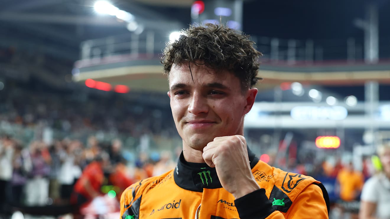 ABU DHABI, UNITED ARAB EMIRATES - DECEMBER 07: Pole position qualifier Lando Norris of Great Britain and McLaren celebrates in parc ferme during qualifying ahead of the F1 Grand Prix of Abu Dhabi at Yas Marina Circuit on December 07, 2024 in Abu Dhabi, United Arab Emirates. (Photo by Bryn Lennon - Formula 1/Formula 1 via Getty Images)