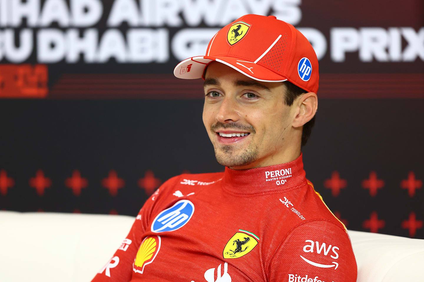 ABU DHABI, UNITED ARAB EMIRATES - DECEMBER 08: Third placed Charles Leclerc of Monaco and Ferrari